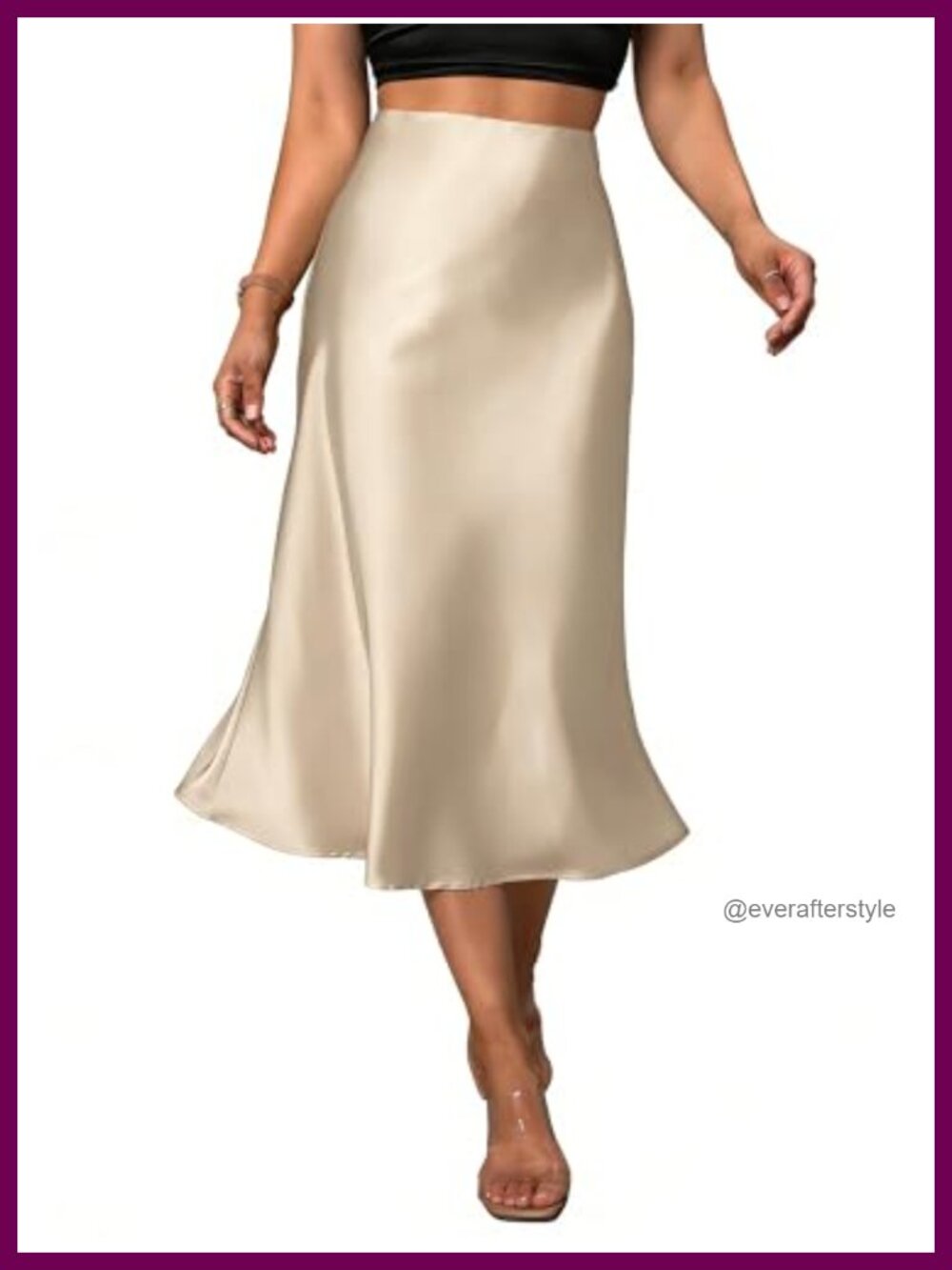 Satin Midi Skirt High Waisted Fishtail A Line Elegant Formal
